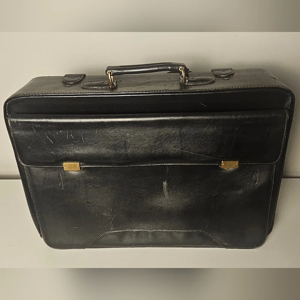 Vintage Principe Black Leather Briefcase Suitcase Luggage Buisness Bag
